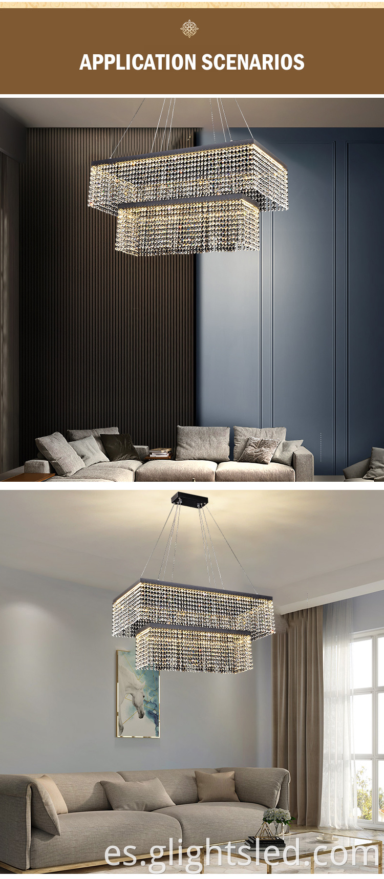 Venta directa de fábrica de buena calidad hotel moderno K9 crystal 3000k 60w lámpara colgante de araña cuadrada